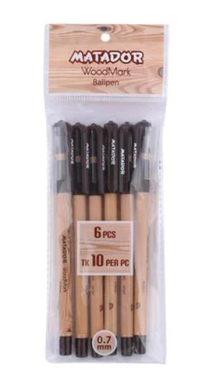 6 Pcs-Matador Woodmark Ball Pen Black Ink